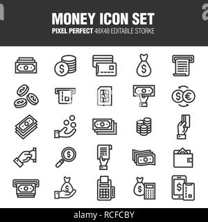 A simple icon set related to money. Money, coins, wallets, ATMs and more. Editable stroke. 48x48 pixels perfect. Stock Photo