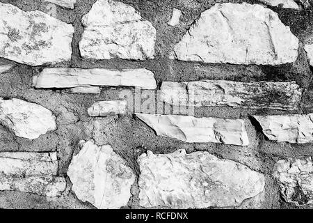 Rock bricks patterned laying Black And White Textured. Widescreen Background. Aging Design Element. Stock Photo