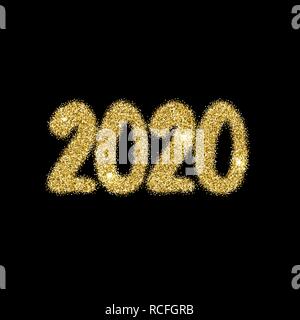 2020 new year numerals bright firework explosion on black Stock Vector