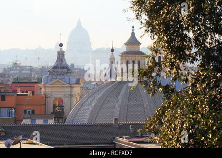 View of piazza del Popolo in Rome. View of Santa Maria in Montesanto and Santa Maria dei Miracoli Stock Photo