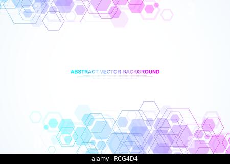Abstract hexagonal background. Hexagonal molecular structures. Futuristic technology background in science style. Graphic hex background for your design. Vector illustration Stock Vector