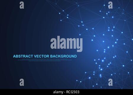 Abstract plexus background with connected lines and dots. Plexus geometric effect Big data with compounds. Lines plexus, minimal array. Digital data visualization. Vector illustration. Stock Vector