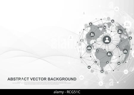 Futuristic abstract background blockchain technology. Global internet network connection. Peer to peer network business concept. Global cryptocurrency blockchain vector banner. Wave flow Stock Vector