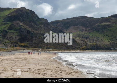 Conwy Morfa, a sandy beach on the coast of North Wales. View to Penmaen-Bach. Stock Photo