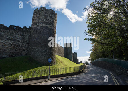 Outside the old town walls in the historic town of Conwy in North Wales. Stock Photo