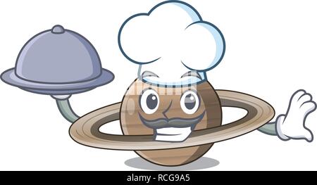 Chef with food planet saturn in the cartoon form Stock Vector