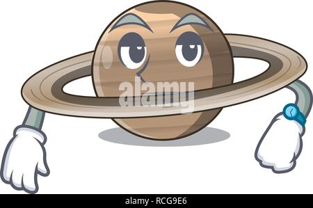 Waiting planet saturn above the sky cartoon Stock Vector