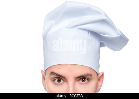 look cook in a cap, eyes close up, portrait isolated on white background Stock Photo