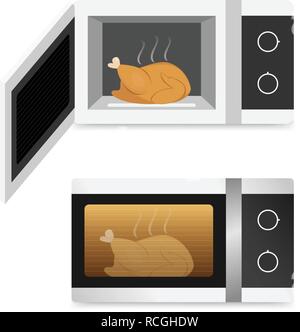 Isolated Microwave oven with chicken , vector art Stock Vector