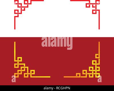 Set of Chinese line corner ornament, vector art design Stock Vector