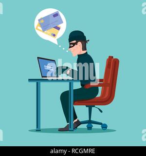 hacker activity cyber thief on internet device. Stock Vector