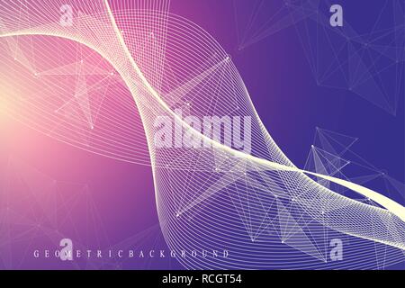 Big Genomic Data Visualization. DNA helix, DNA strand, DNA Test. Molecule or atom, neurons. Abstract structure for Science or medical background, banner. Wave flow Stock Vector