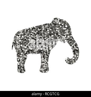 Elephant icon. Silhouette with silver sequins texture. Vector illustration Stock Vector
