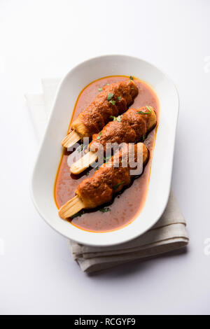 Soya Chaap Curry served in a bowl. Healthy recipe popular in India and Pakistan Stock Photo