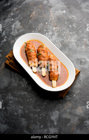 Soya Chaap Curry served in a bowl. Healthy recipe popular in India and Pakistan Stock Photo