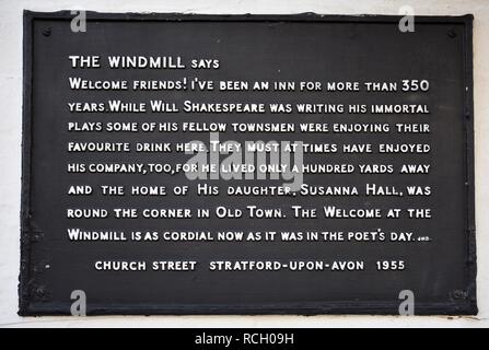 The Windmill Inn Sign, Stratford Upon Avon, Warwickshire, England, UK Stock Photo