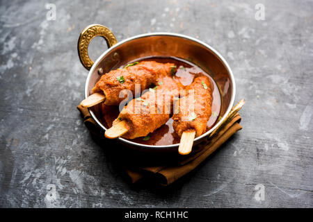 Soya Chaap Curry served in a bowl. Healthy recipe popular in India and Pakistan Stock Photo