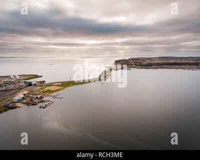 Aerial view of Cardiff Bay Barrage, the Capital of Wales, UK Stock Photo