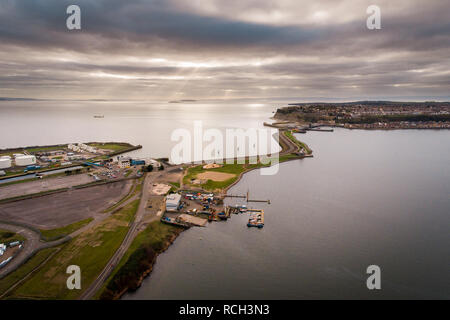 Aerial view of Cardiff Bay Barrage, the Capital of Wales, UK Stock Photo