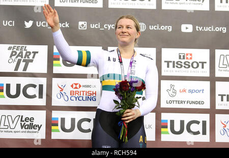 Stephanie Morton of Australia during the medal ceremony for the