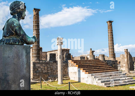 Ancient Roman statue of the goddess Diana in the temple of Apollo in the ancient Pompeii buried by Vesuvius Stock Photo