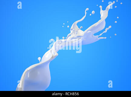 Shot of Milk splash wave in the air isolated on blue background. Clipping path included. Stock Photo