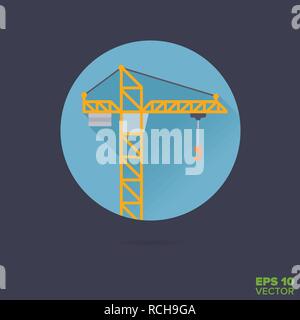 Construction crane flat design long shadow vector icon Stock Vector
