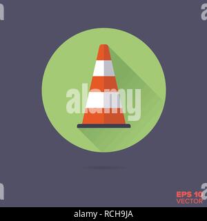 Road cone or witches hat flat design long shadow vector icon Stock Vector