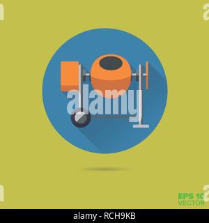 Cement or mortar mixer  flat design long shadow vector icon Stock Vector