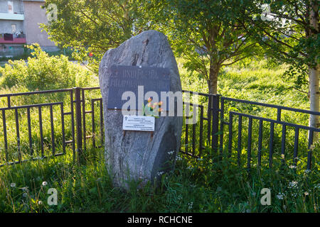 Monument to the 'the memory of Armenians to the victims of Stalin's repressions'. Russia, Arkhangelsk region, Primorsky district, Solovki Stock Photo