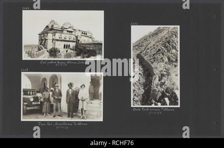 Albumblad met drie foto's. Linksboven een oud paleis buiten Alwar linksonder , Bestanddeelnr 32 32. Stock Photo