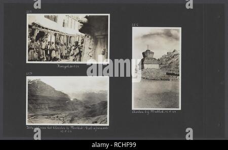 Albumblad met drie foto's. Linksboven straatgezicht in Kargil linksonder uitz, Bestanddeelnr 32 52. Stock Photo