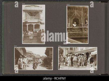 Albumblad met vier foto's. Linksboven groep Nepalezen. Rechtsboven twee mannen, Bestanddeelnr 37 030. Stock Photo