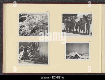 Albumblad met vier foto's. Linksboven Rhônegletsjer. Rechtsboven gezelschap in, Bestanddeelnr 25 030. Stock Photo