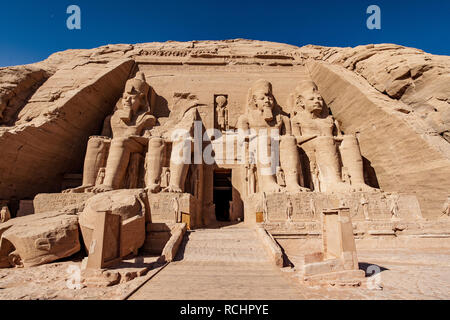 Tourists at Abu Simbel Temple in ancient egypt Abu Simbel town near Aswan Stock Photo