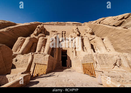 The entrance to the most important temple in Egypt the Abu Simbel Temple dedicated to Ramesses the second Stock Photo