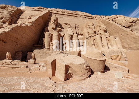 Abu Simbel Great Temple of Ramesses II near Abu Simbel Nubian Village near Lake Nasser and Aswan Stock Photo