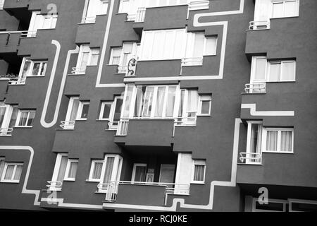 Barcelona, Spain - March 30, 2016: apartment building facade closeup. Modern architecture and structure. Residential real estate. Barcelona. Travelling and wanderlust Stock Photo