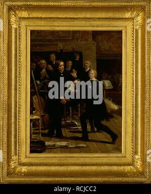 Homage of Paganini to Berlioz at the concert of December 16, 1838. Museum: Philharmonie de Paris. Author: YVON, ADOLPHE. Stock Photo