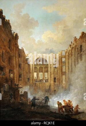 Fire at the Opera House of the Palais-Royal in 1781. Museum: Musee du Louvre, Paris. Author: ROBERT, HUBERT. Stock Photo