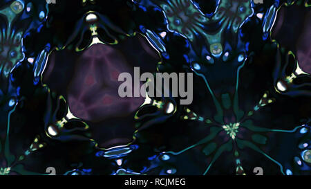 Complex abstract fractal patterns of color on a black background. Stock Photo