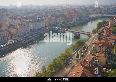 Grenoble (France) from the top overlooking the Isere Stock Photo