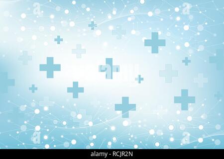 Abstract medical background DNA research, molecule, genetics, genome, DNA chain. Genetic analysis art concept with hexagons, lines, dots. Biotechnology network concept molecule, vector illustration Stock Vector