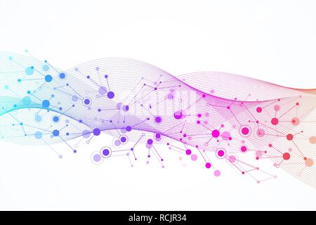 Abstract polygonal background with connected lines and dots. Minimal geometric pattern, molecular texture. Graphic plexus background. Science, medicine, technology concept. Vector illustration. Stock Vector