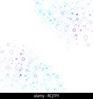 Abstract medical background DNA research, molecule, genetics, genome, DNA chain. Genetic analysis art concept with hexagons, lines, dots. Biotechnology network concept molecule, vector illustration Stock Vector