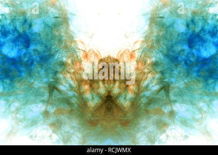 The dynamic pattern of flowing smoke painted from vape in gray and red rolling on the molecules of matter on a white background takes the form of the  Stock Photo