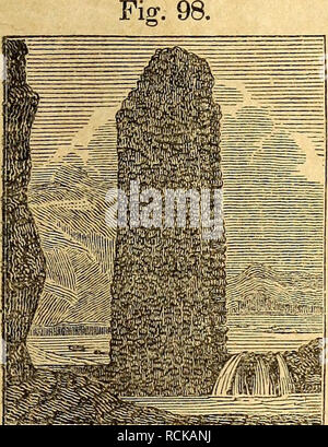 . Elements of geology. Geology. PART 1. CHAPTER VIII. Ill Columnar Structure of Volcanic Rocks. but they have most commonly from five to seven sides. They are often divided transversely, at nearly equal distances, like the joints in a vertebral column, as in the Giant's Causeway, in Ire- land. They vary exceedingly in respect to length and diameter. Dr. MacCulloch mentions some in Sky which are about 400 feet long; others, in Morven, not exceeding an inch. In regard to diameter, those of Ailsa measure nine feet, and those of Morven an inch or less.* They are usually straight, but sometimes cur Stock Photo