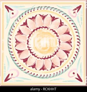 Antique tile with floral pattern. Vector graphics. Stock Vector