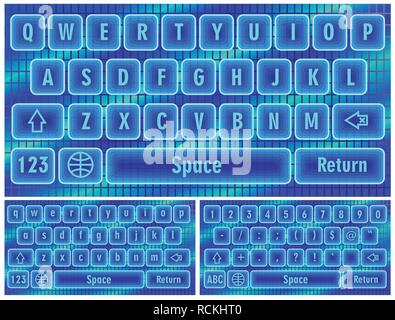 Blue vector virtual keyboard for a smartphone. Stock Vector