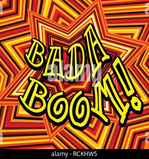 Badaboom comic cartoon. Vector illustration with yellow-red star. Explosion template. Stock Vector